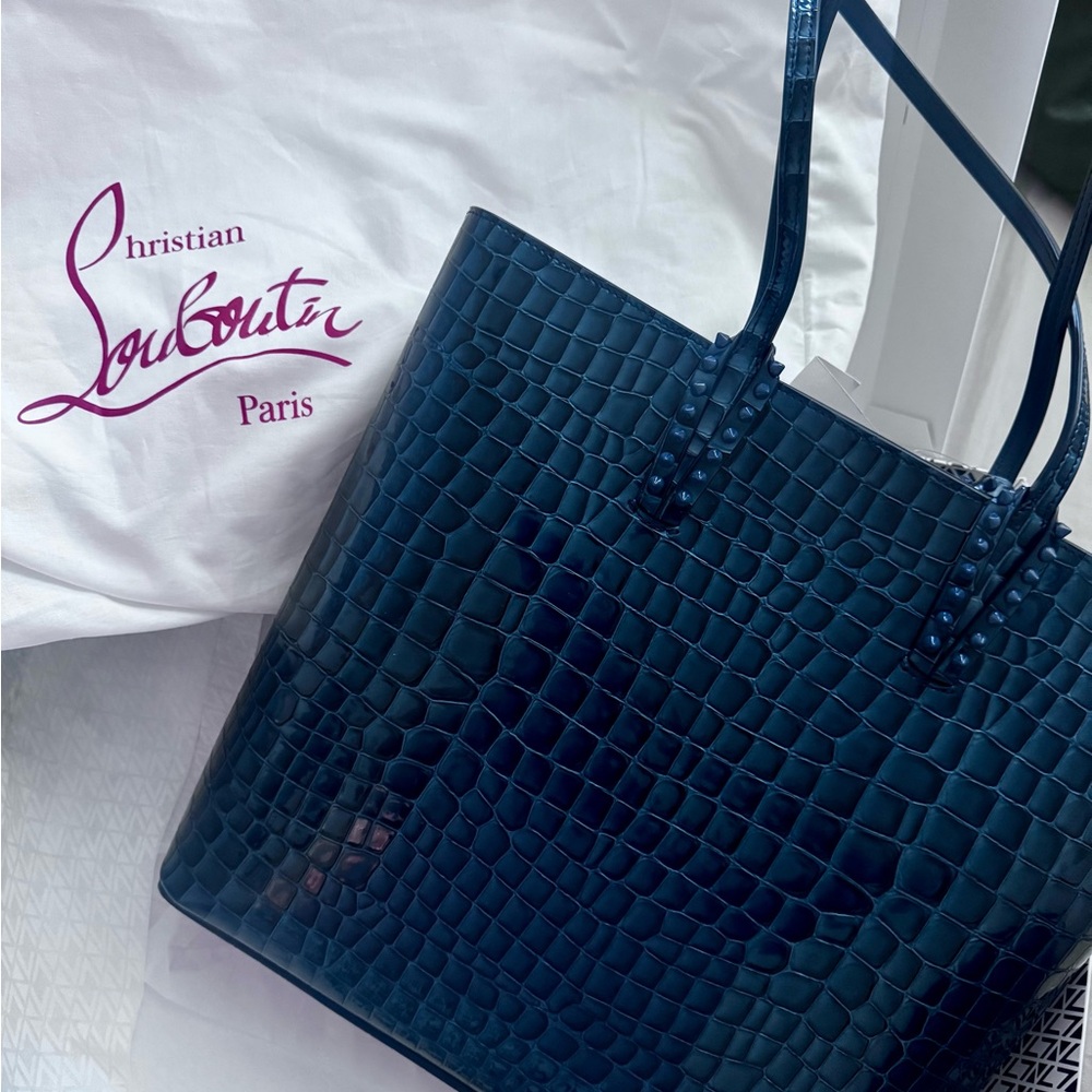 Christian Louboutin Navy Croc-Embossed Tote